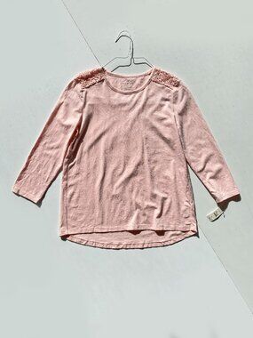 NWT Talbots Cotton Modal Top Light Pink 3/4-Sleeve T-Shirt Lace Detailing Sz XS
